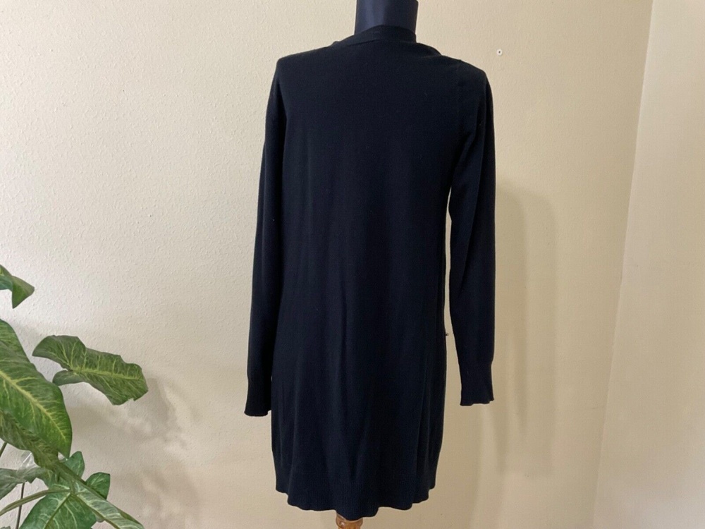LOGO Lavish long line button up Cardigan sweater Black Bling Pockets sz. S